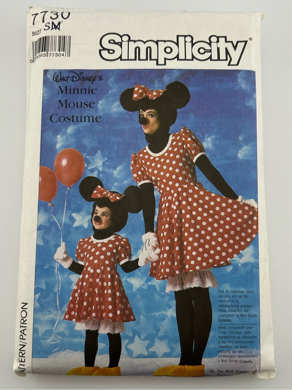 🪡 SIMPLICITY Minnie Mouse Costumes Sewing Pattern 7730